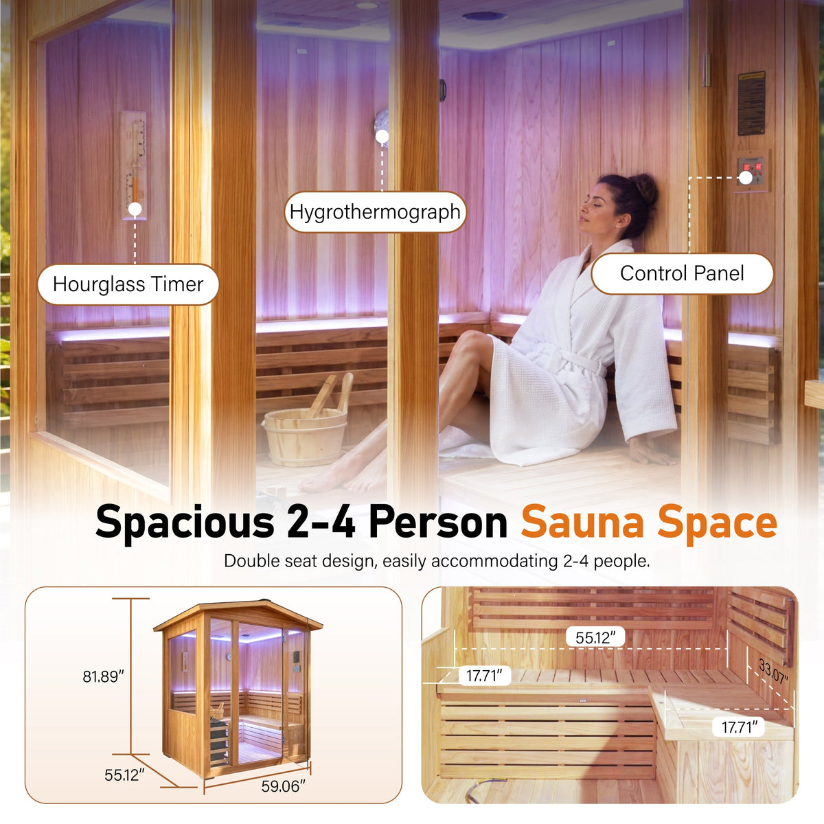 6000W Outdoor Cedar Steam Sauna – Up to 4 People
