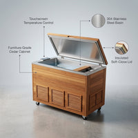 Cold Plunge Tub Engineered for Recovery, Cedar Cabinet, Stainless Steel Basin, Touchscreen Controller — infographic