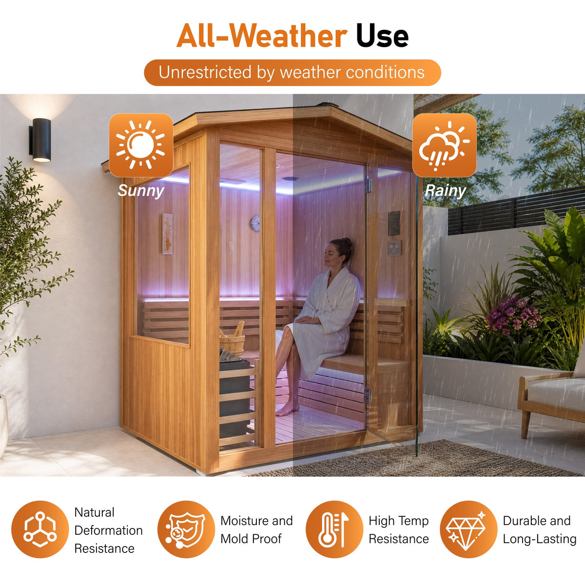 6000W Outdoor Cedar Steam Sauna – Up to 4 People