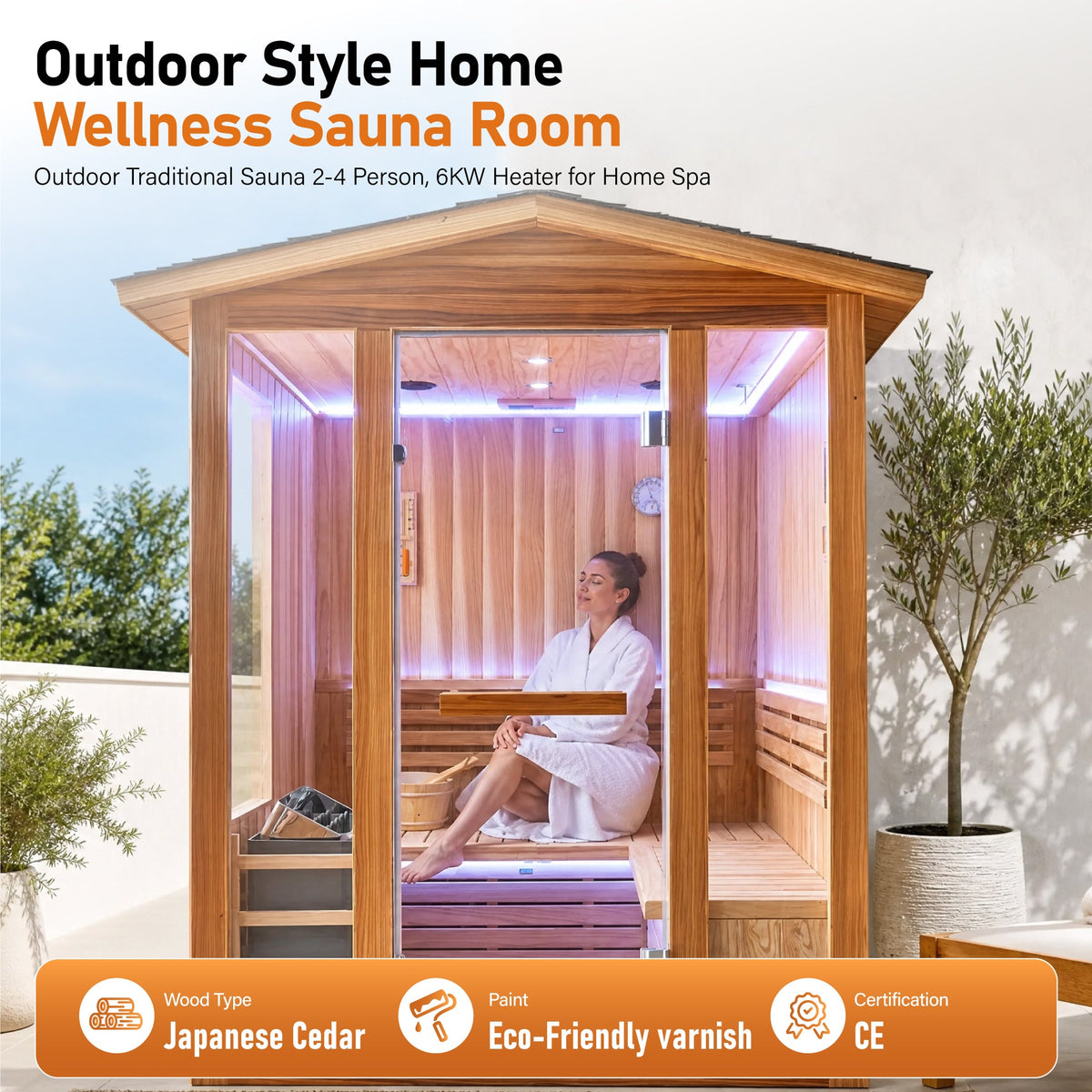 6000W Outdoor Cedar Steam Sauna – Up to 4 People