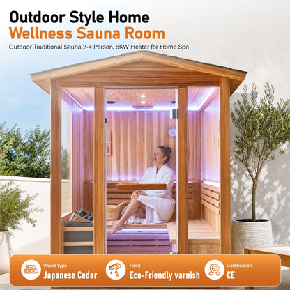 6000W Outdoor Cedar Steam Sauna – Up to 4 People